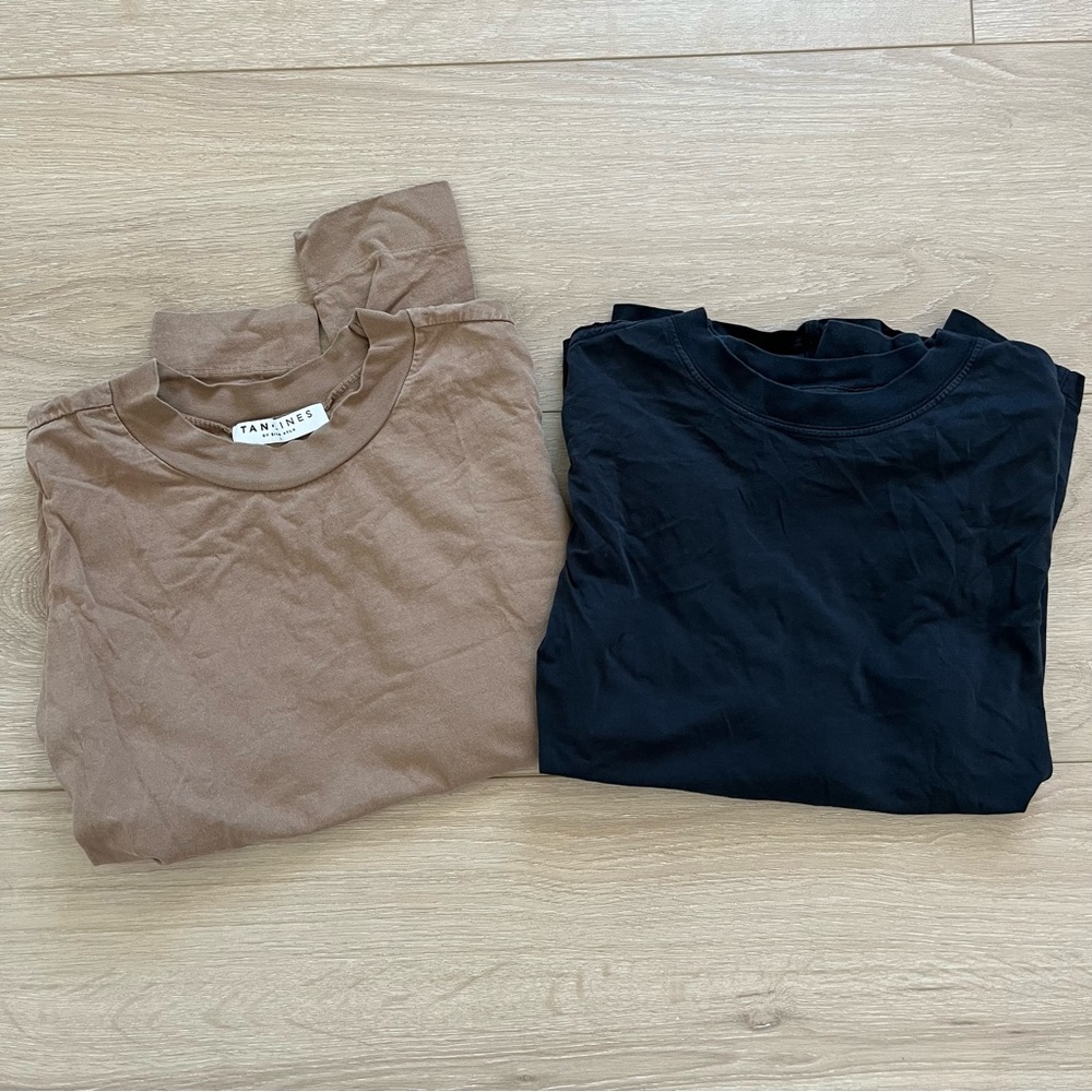 Tan & Black Crewneck Long Sleeve Tee Set